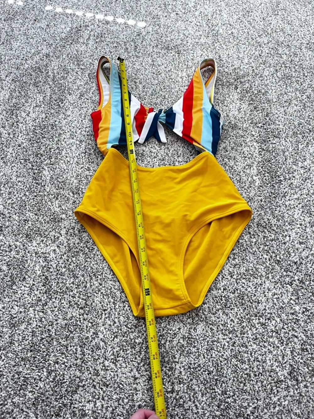 Colorblock One Piece Swimsuit Small Cutout Tie Front Yellow Striped Retro